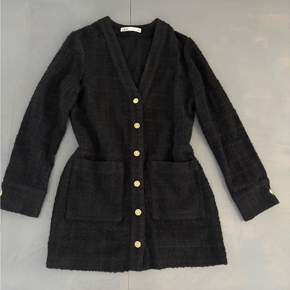 Zara Black Long Sleeve Dress with Gold Buttons